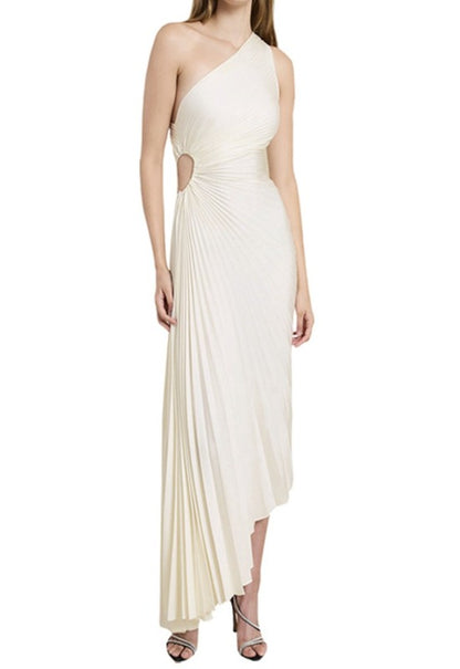 delfina matte pleated dress Delfina Matte Off Shoulder Cut Out Pleated Dress