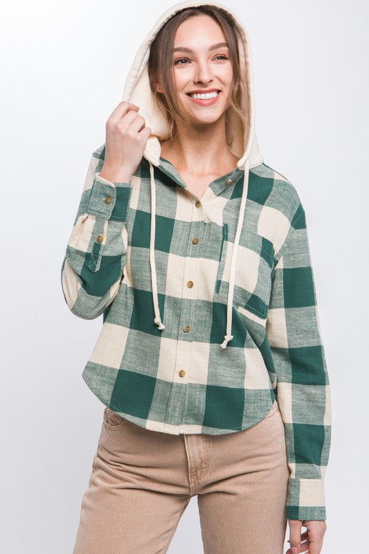 Lightweight Plaid Hooded Shirt