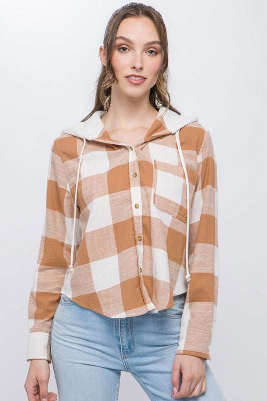 Lightweight Plaid Hooded Shirt