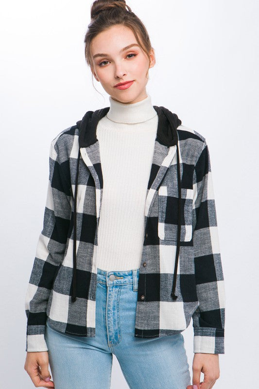 Lightweight Plaid Hooded Shirt