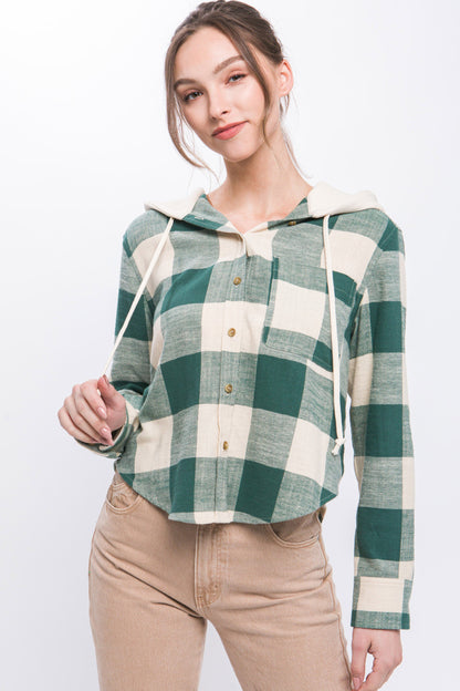 Lightweight Plaid Hooded Shirt