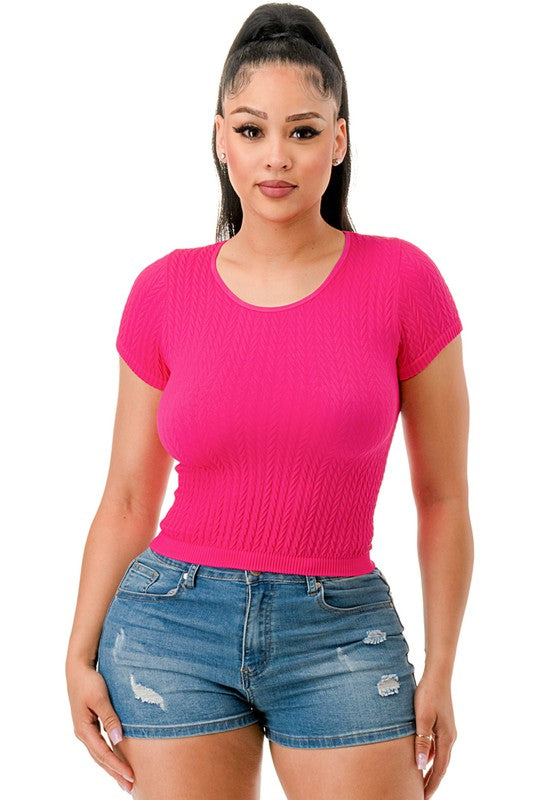 CABLE KNIT TEXTURED SEAMLESS TOP