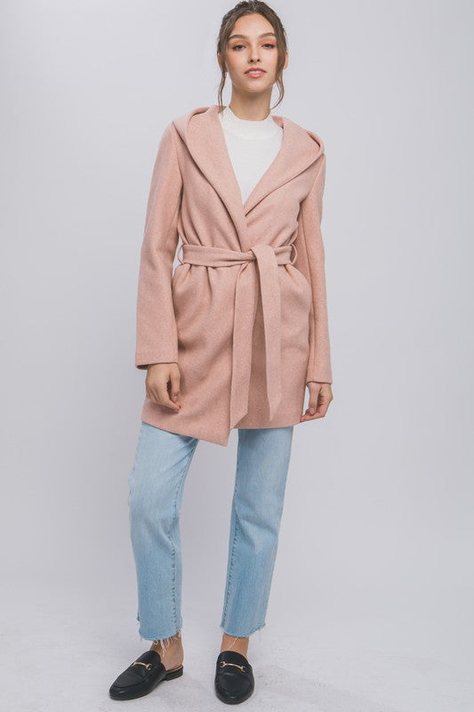 FLEECE BELTED HOODIE COAT