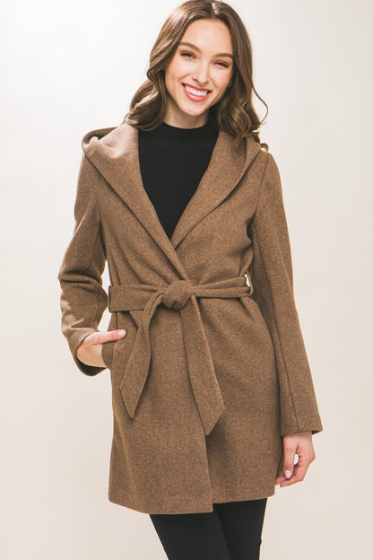 FLEECE BELTED HOODIE COAT