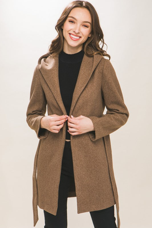 FLEECE BELTED HOODIE COAT