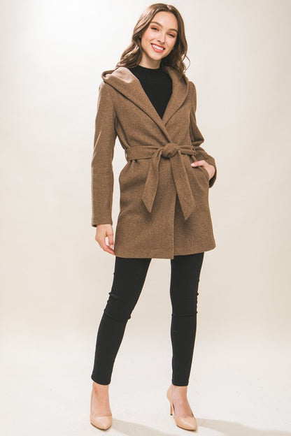 FLEECE BELTED HOODIE COAT