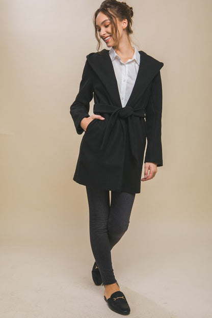 FLEECE BELTED HOODIE COAT