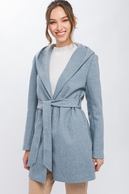 FLEECE BELTED HOODIE COAT