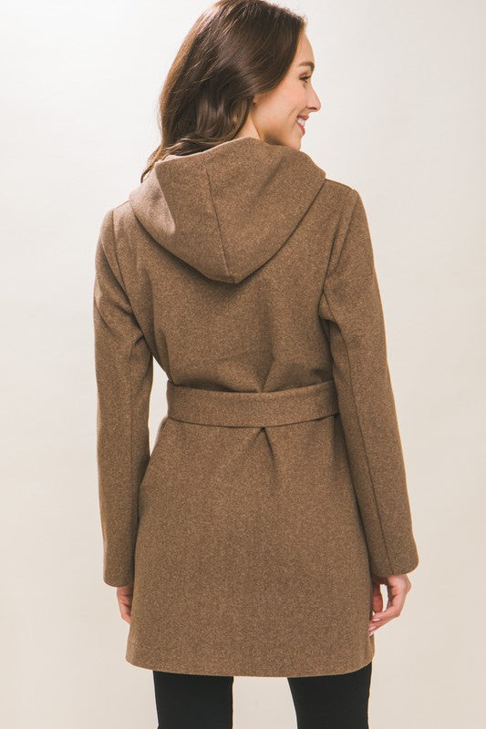 FLEECE BELTED HOODIE COAT