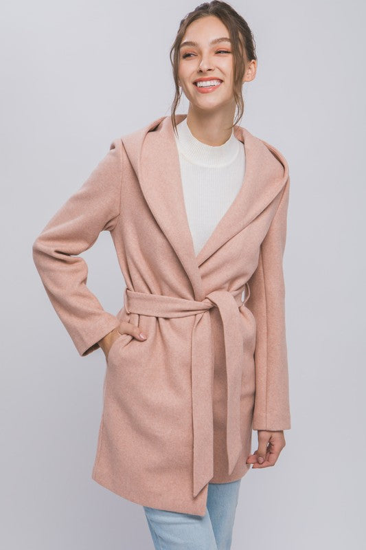 FLEECE BELTED HOODIE COAT