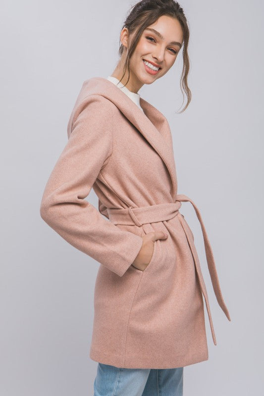 FLEECE BELTED HOODIE COAT