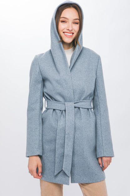 FLEECE BELTED HOODIE COAT