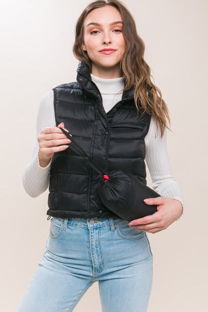 HIGH NECK ZIP-UP PUFFER VEST