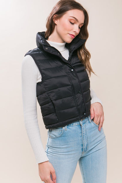 HIGH NECK ZIP-UP PUFFER VEST