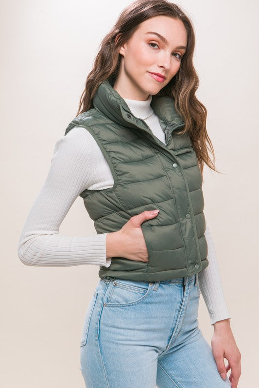 HIGH NECK ZIP-UP PUFFER VEST