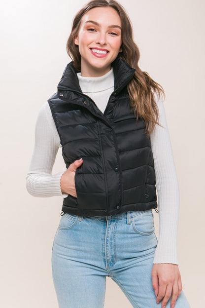 HIGH NECK ZIP-UP PUFFER VEST