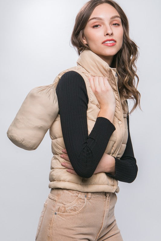 HIGH NECK ZIP-UP PUFFER VEST