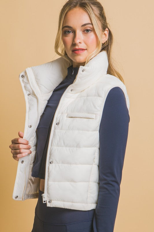 HIGH NECK ZIP-UP PUFFER VEST