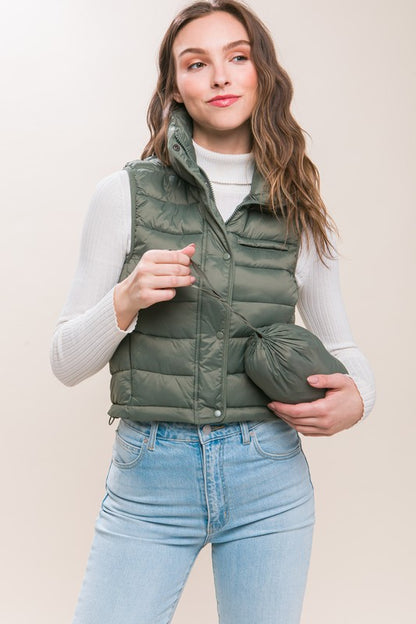 HIGH NECK ZIP-UP PUFFER VEST