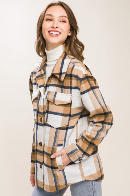 Wool Blend Plaid Button Up Shacket