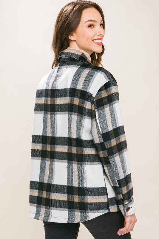 Wool Blend Plaid Button Up Shacket