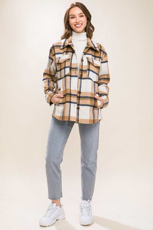 Wool Blend Plaid Button Up Shacket