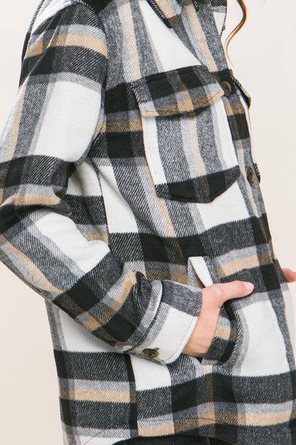 Wool Blend Plaid Button Up Shacket