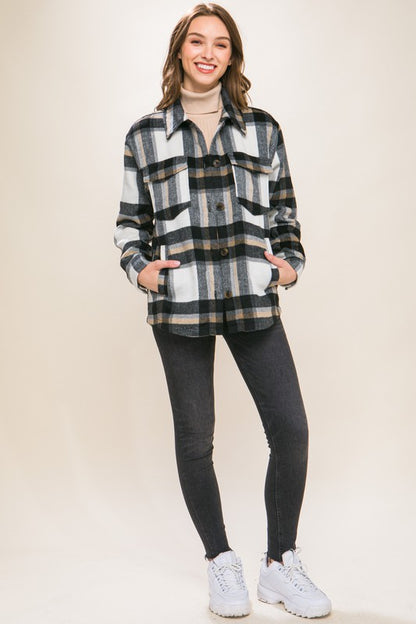 Wool Blend Plaid Button Up Shacket