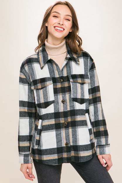 Wool Blend Plaid Button Up Shacket