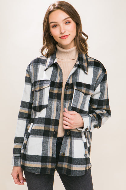 Wool Blend Plaid Button Up Shacket