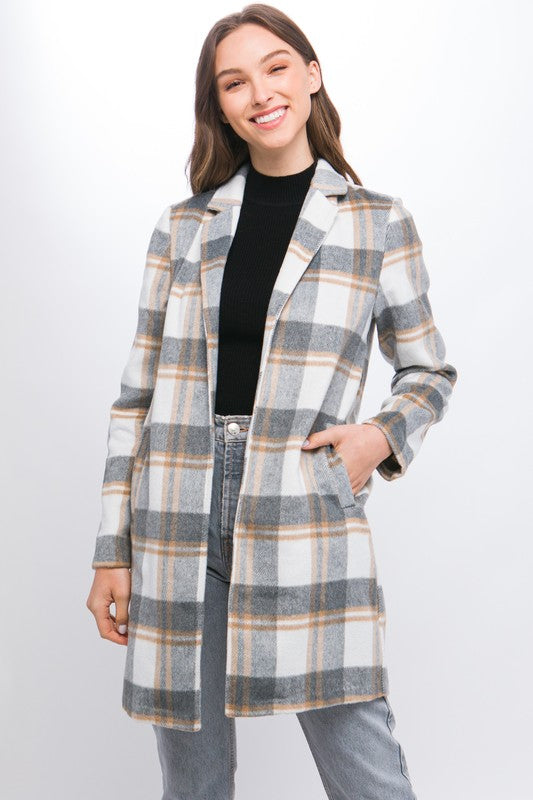 LAPEL COLLARED PLAIFD WOOL BLEND FULL COAT