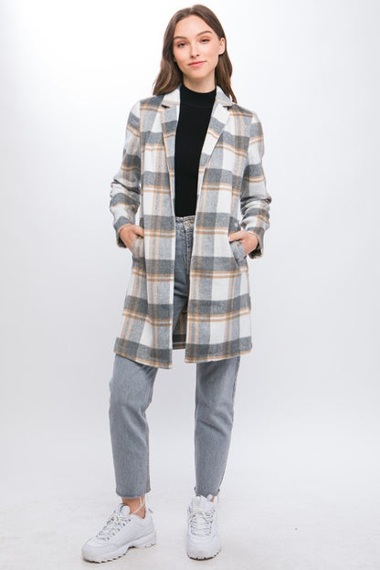 LAPEL COLLARED PLAIFD WOOL BLEND FULL COAT