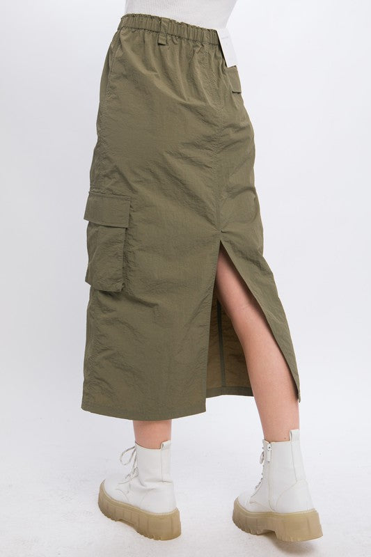 Cargo Skirt With Side Pocket Detail And Rear Slit