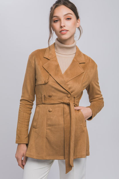 SUEDE WAIST TIE TRENCH COAT