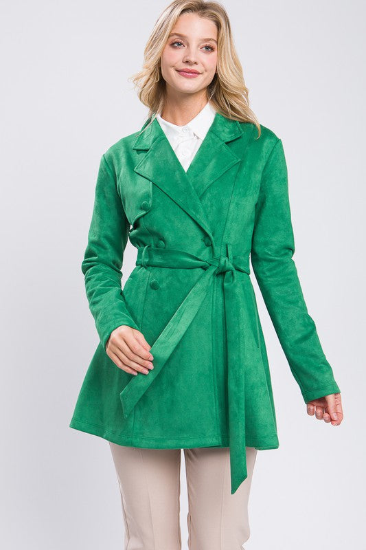 SUEDE WAIST TIE TRENCH COAT