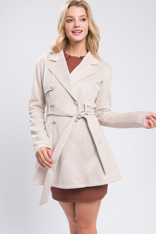 SUEDE WAIST TIE TRENCH COAT