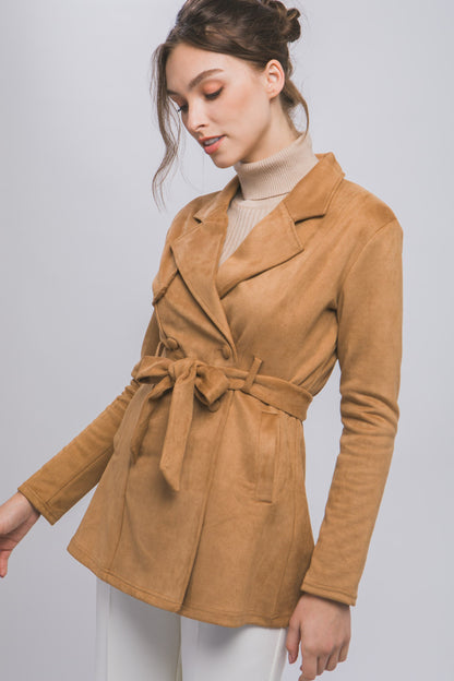 SUEDE WAIST TIE TRENCH COAT