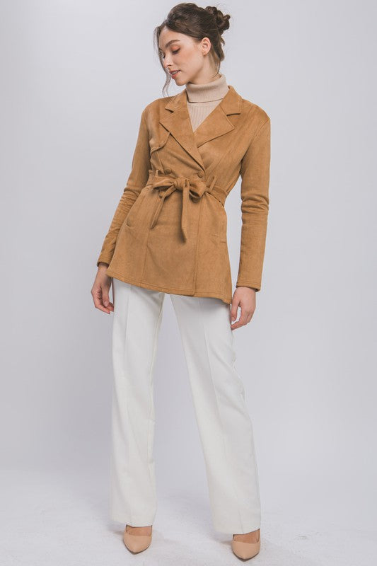 SUEDE WAIST TIE TRENCH COAT