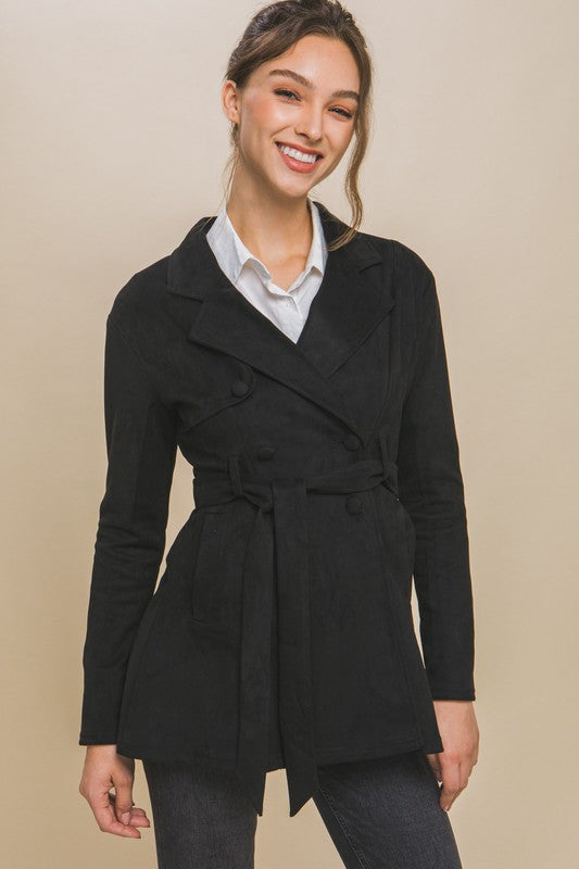 SUEDE WAIST TIE TRENCH COAT