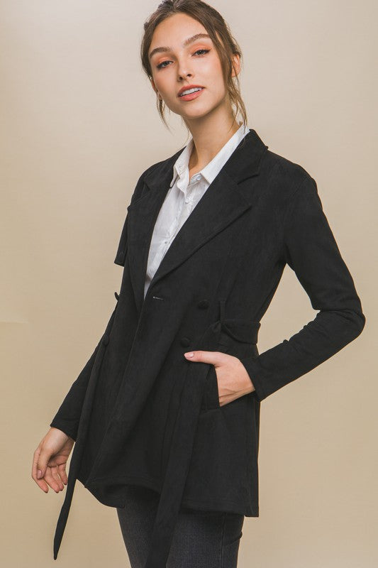 SUEDE WAIST TIE TRENCH COAT