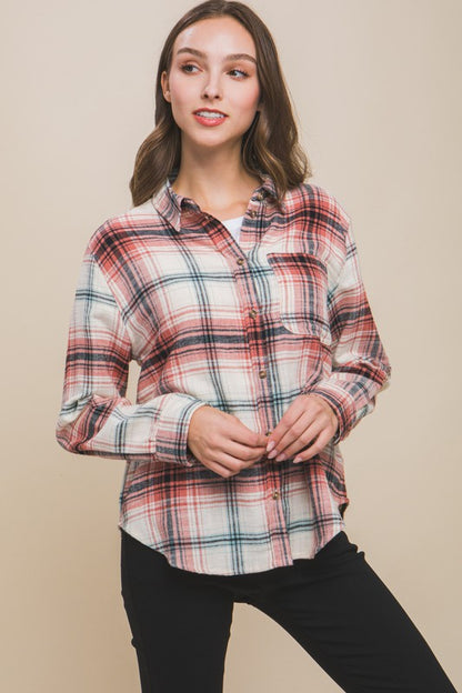 Plaid Long Sleeve Button Down Shirt