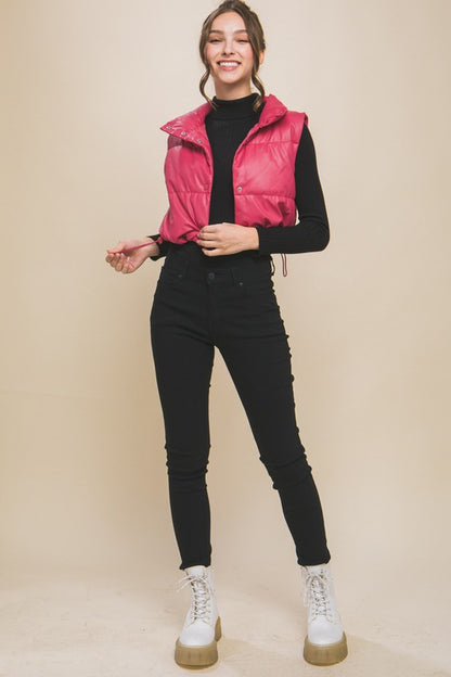 PU Faux Leather Puffer Vest With Snap Button