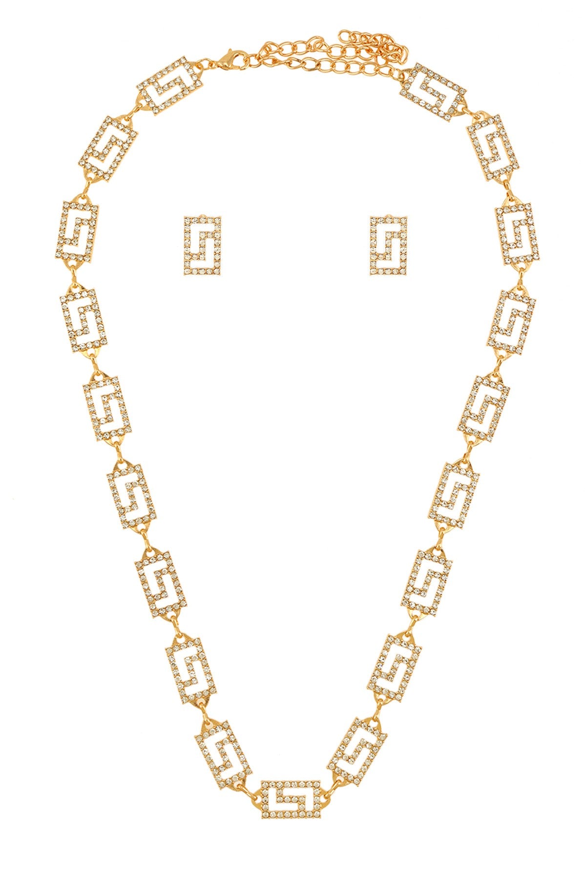 Metal Rhinestone Greek Necklace Set