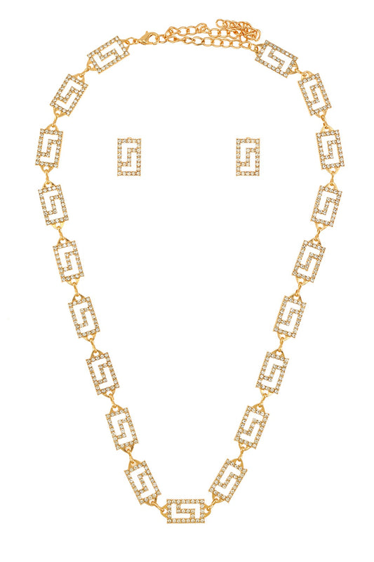 Metal Rhinestone Greek Necklace Set