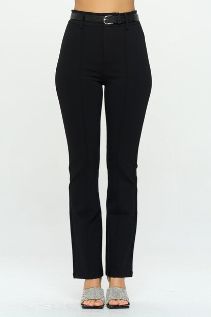 BOOT CUT PONTE HIGH WAIST OFFICE PANTS WITH BELT