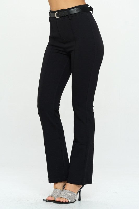 BOOT CUT PONTE HIGH WAIST OFFICE PANTS WITH BELT