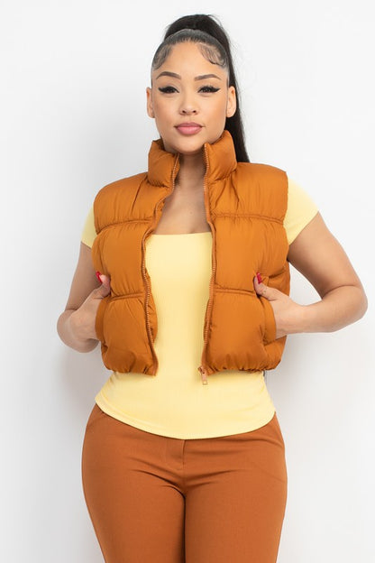 CROP TURTLE NECK QUILTED VEST