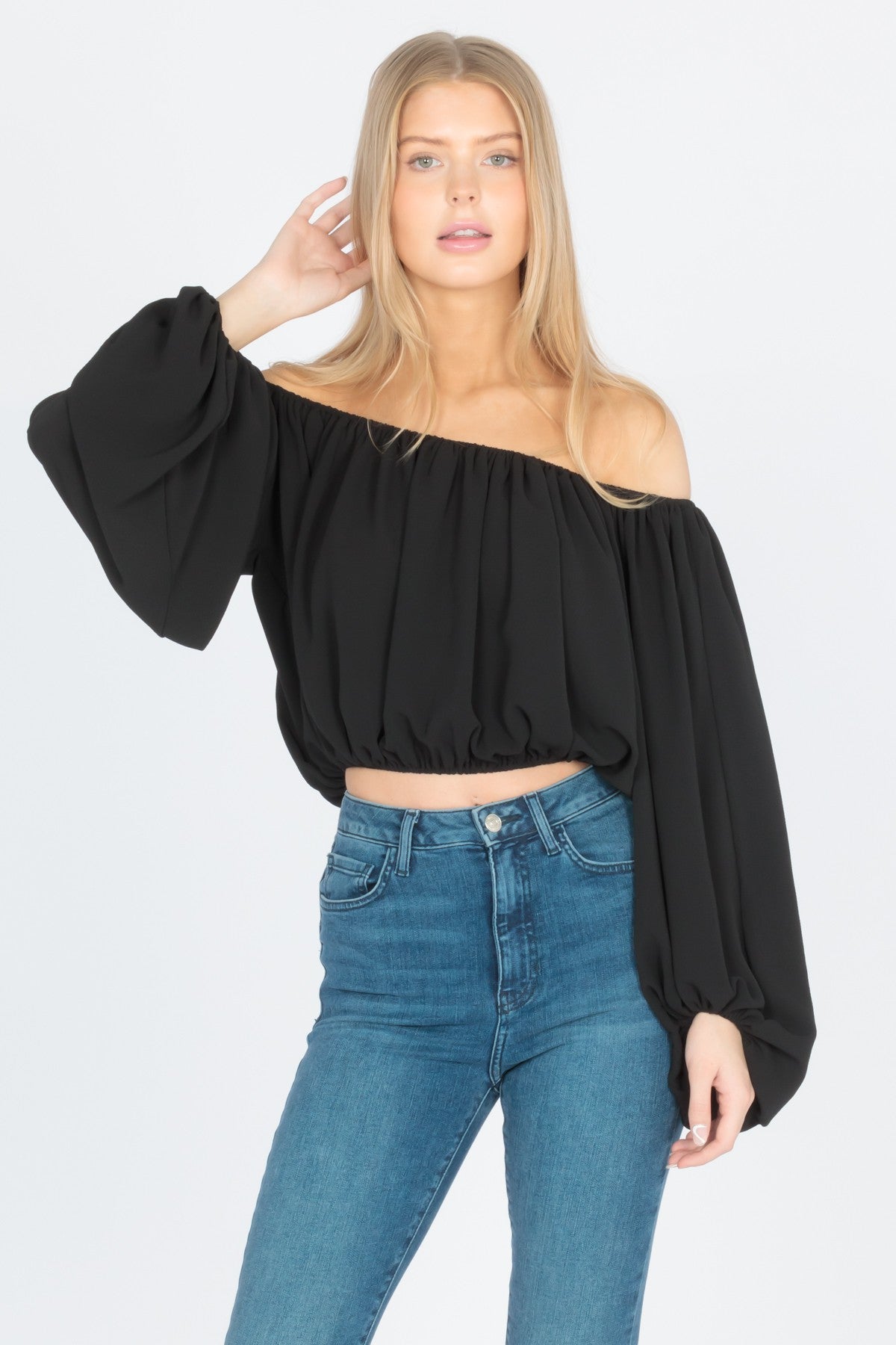 SCOOP NECK BLOUSE WITH BALOON SLEEVE