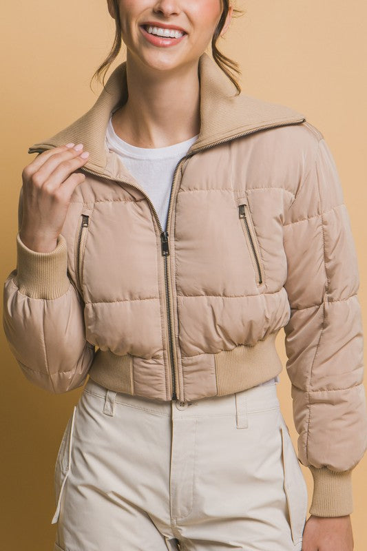 CROPPED TURTLE-NECK PUFFER JACKET