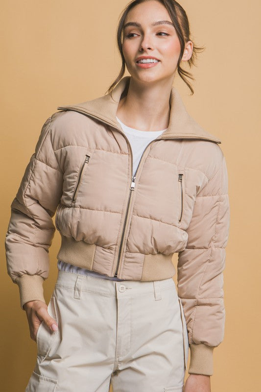 CROPPED TURTLE-NECK PUFFER JACKET